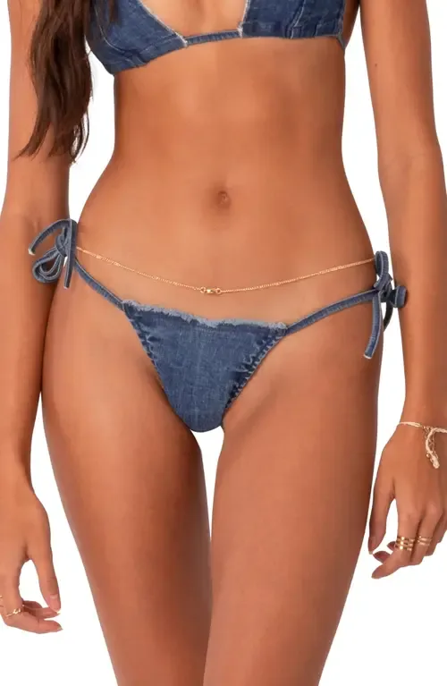 Didi Distressed Denim Side Tie Bikini Bottoms by EDIKTED