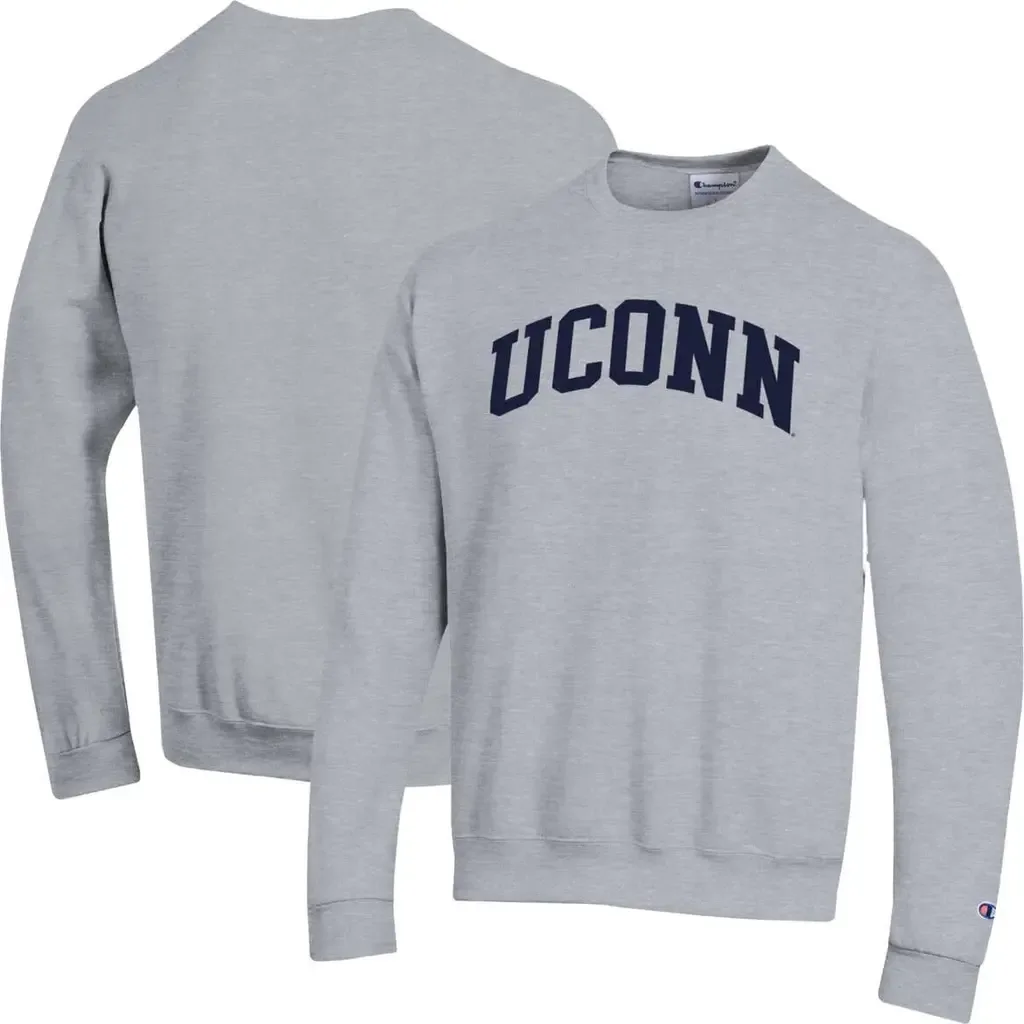Champion Heather Gray UConn Huskies Basic Arch Fleece Pullover Sweatshirt