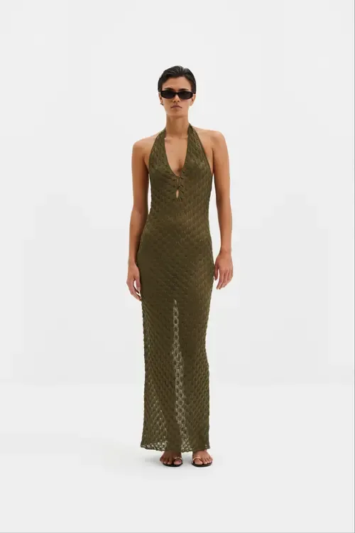 Esra Knitted Halterneck Maxi Dress by Malina