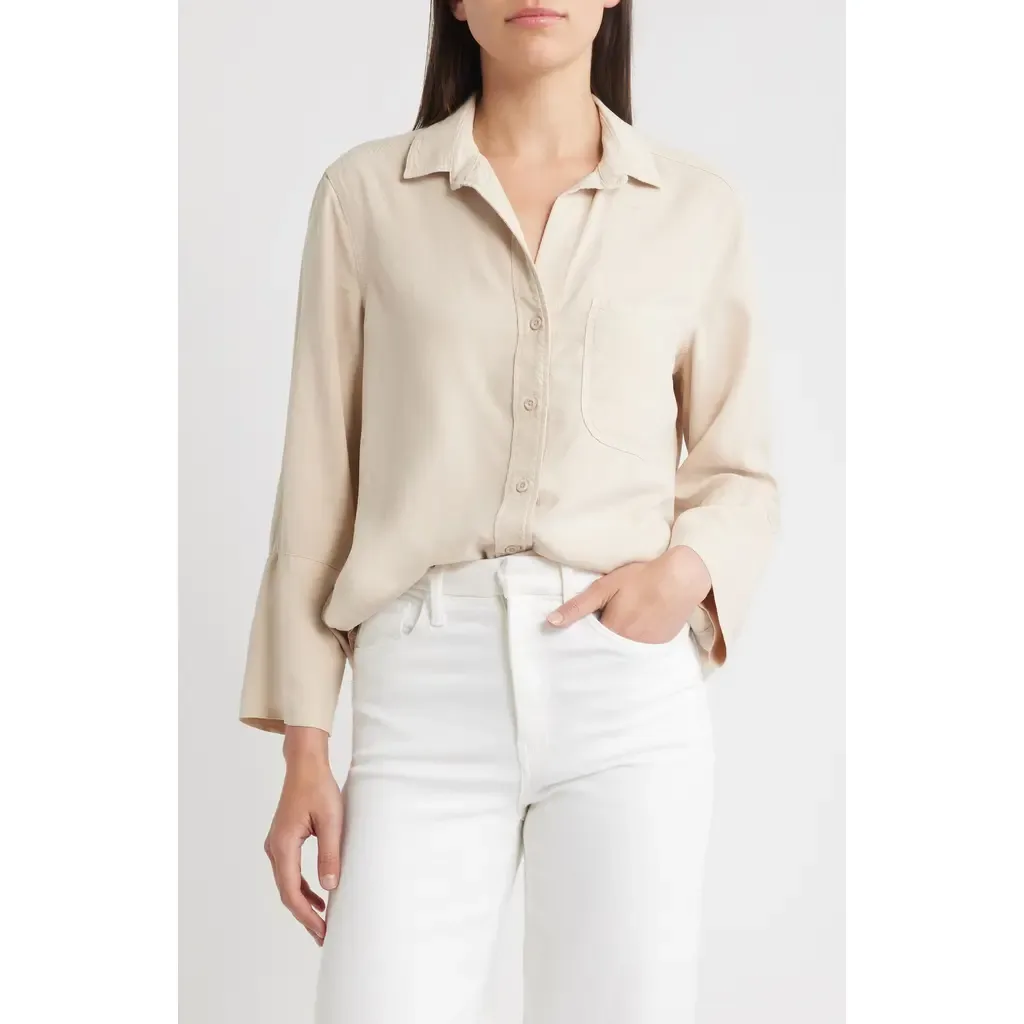 Shirttail Button-Up Shirt in Linen Sand by Bella Dahl