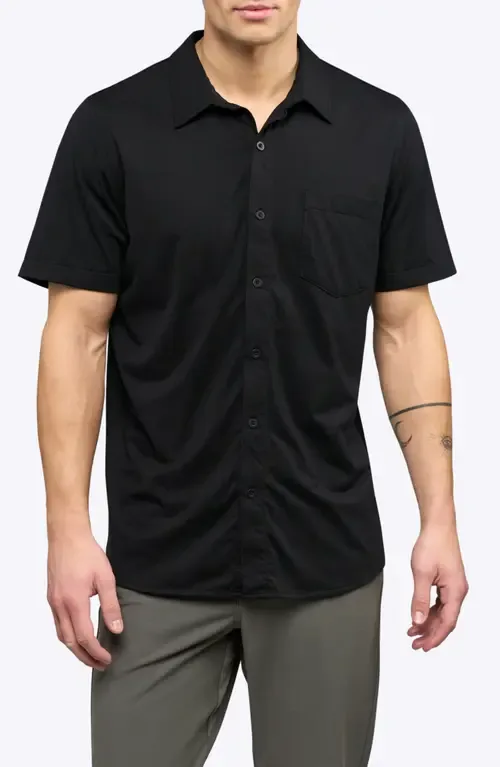 AO Curved Hem Short Sleeve Button-Up Shirt by Cuts
