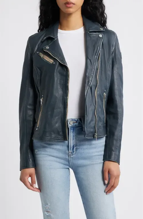 Sofia Lambskin Moto Jacket - Denim by MAURITIUS