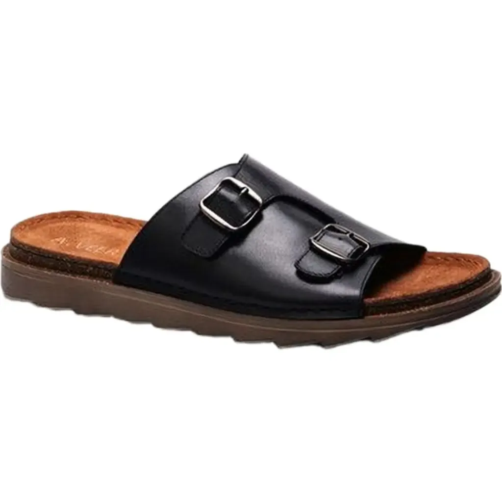 Havana Double Strap Sandal in Black Leather by A. Veer