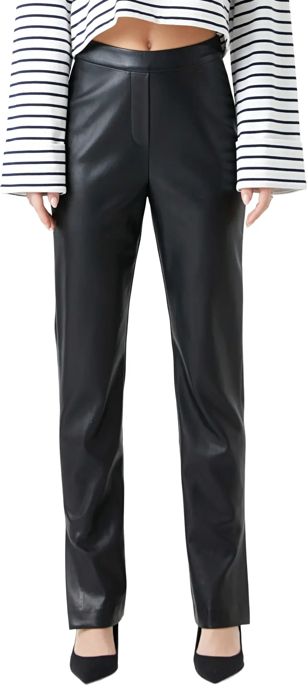 High Waist Slit Faux Leather Pants