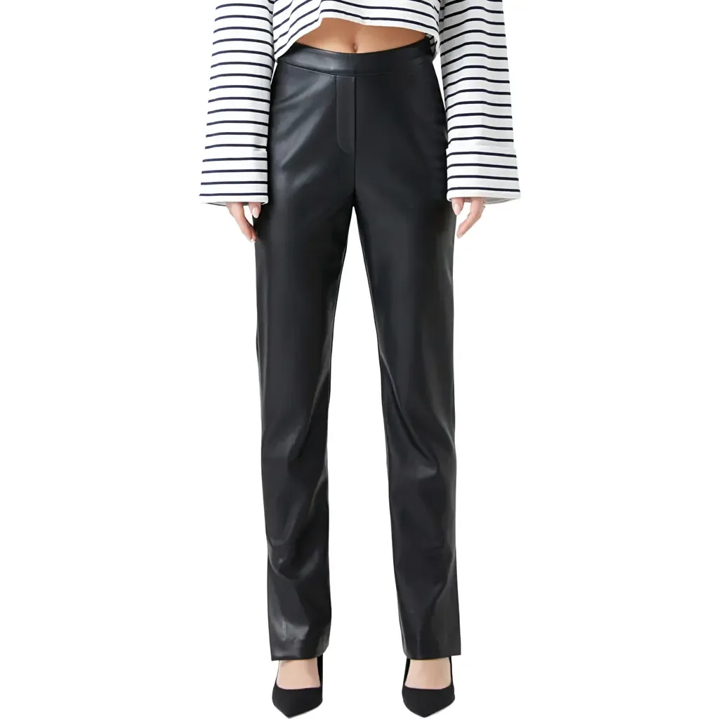 High Waist Slit Faux Leather Pants by Grey Lab