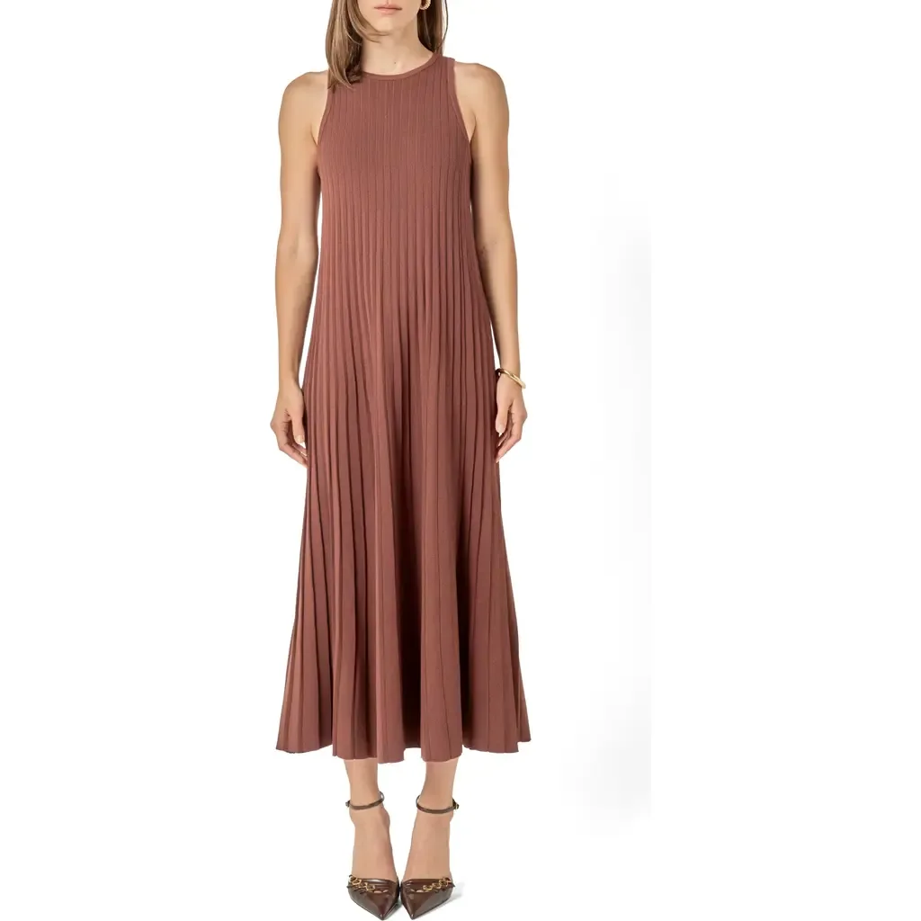 Pleated Knit Sleeveless Maxi Dress
