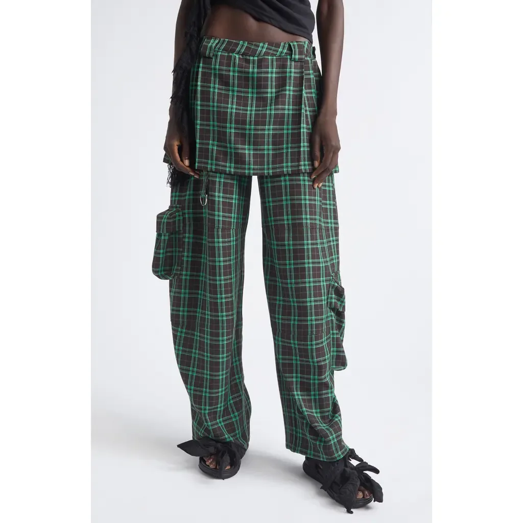 Lawn Plaid Skirt Overlay Cargo Pants by Collina Strada