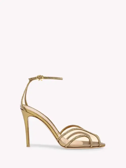 Isabel Sandal in Metallic Gold Suede by Gianvito Rossi