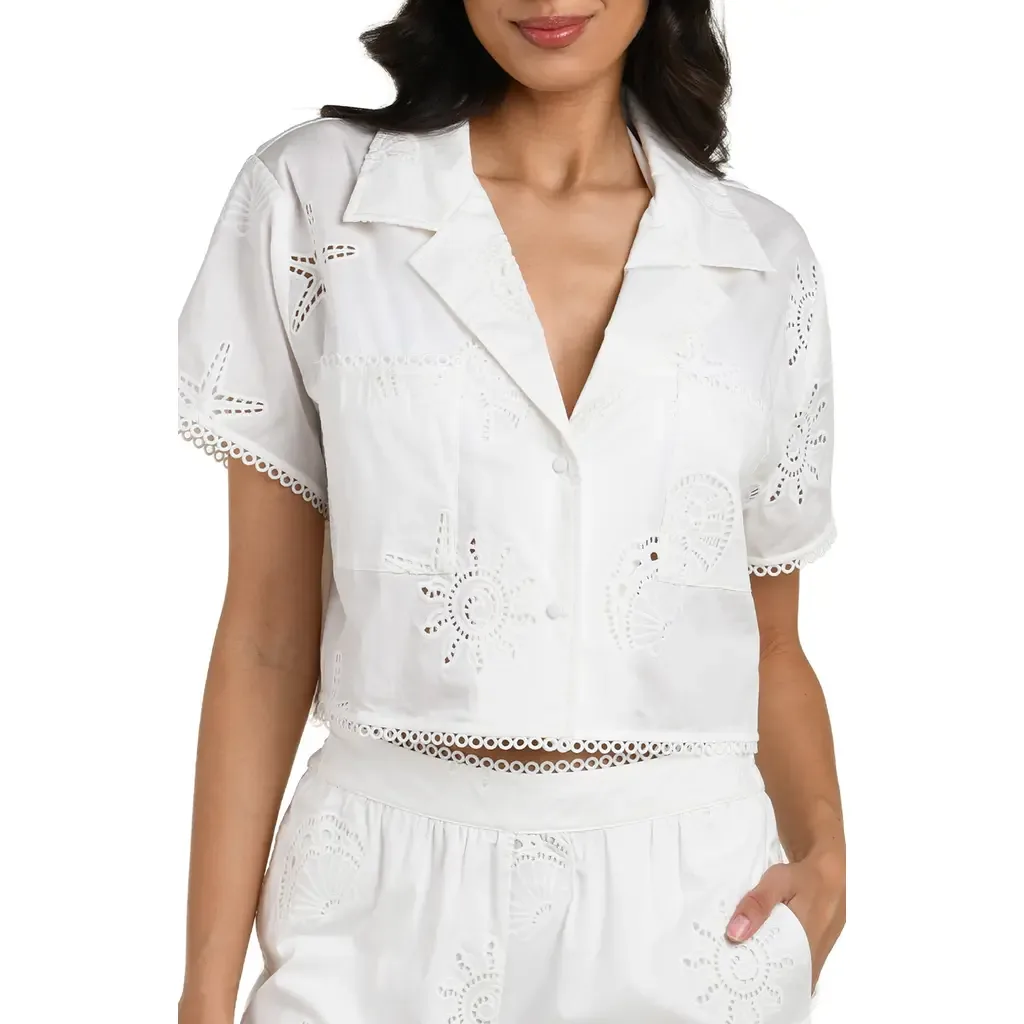 Bayside Crop Stretch Cotton Cover-Up Shirt by La Blanca
