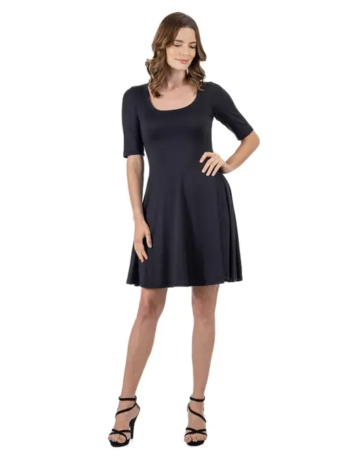 A-Line Knee Length Dress Elbow Length Sleeves by 24seven Comfort Apparel