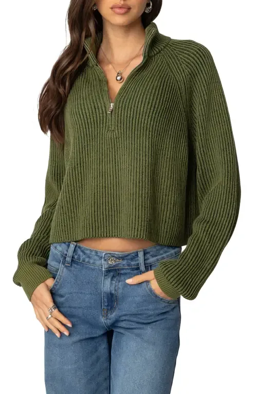 Rib Stitch Quarter Zip Sweater by EDIKTED