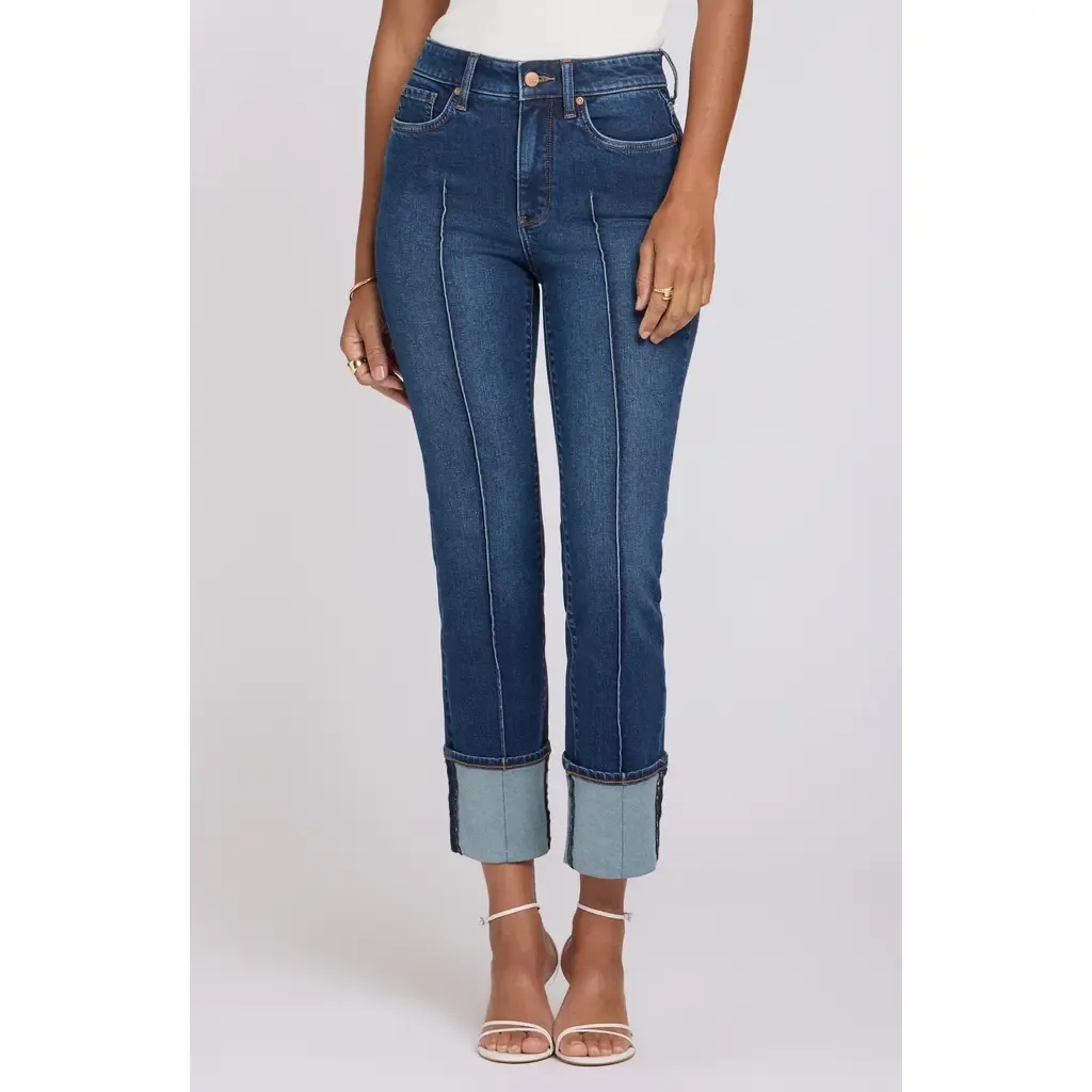 Marilyn Cuffed Pintuck Straight Leg Jeans by NYDJ