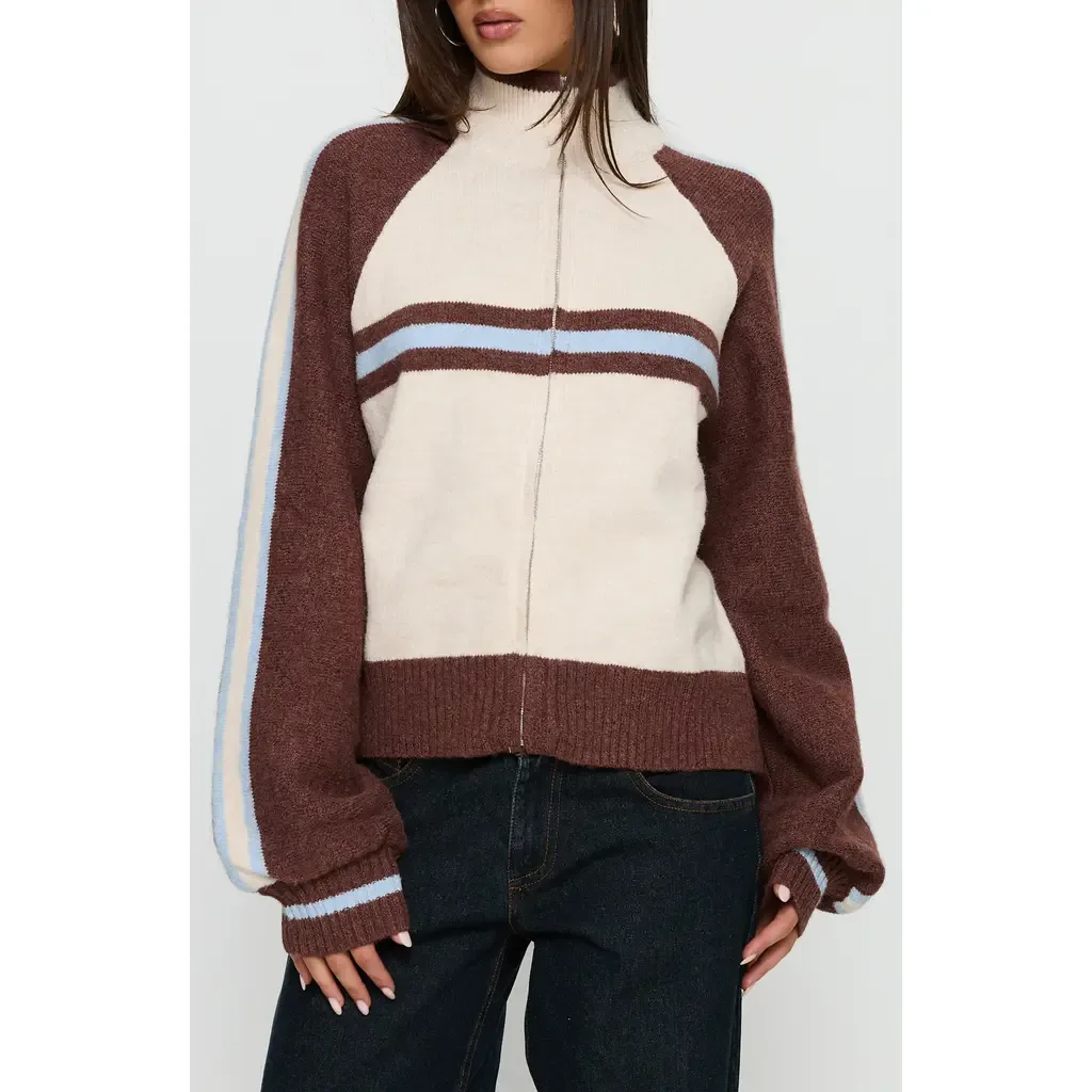 Lexanne Stripe Mock Neck Zip Sweater by Princess Polly
