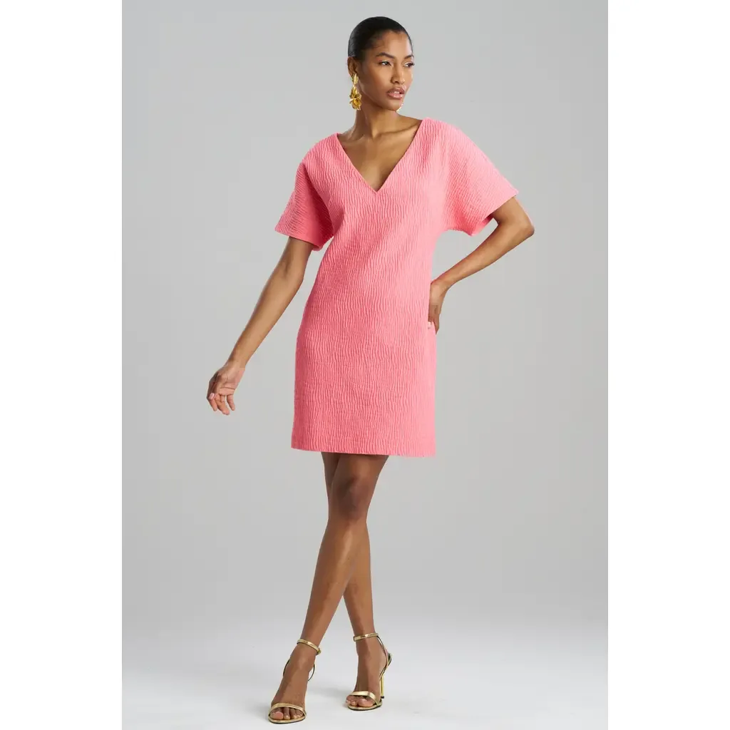 Textured Cotton Jacquard Short Sleeve Sheath Dress by Natori