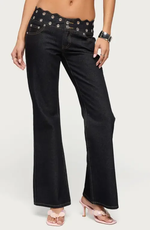 Scalloped Grommet Waist Bootcut Jeans by EDIKTED