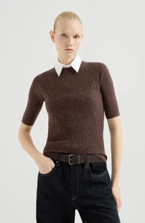 Sparkling Cashmere Lightweight Rib Knit Sweater by Brunello Cucinelli