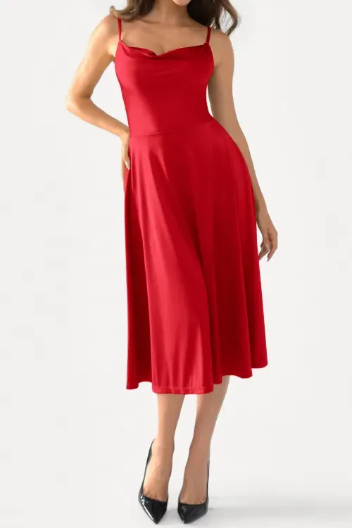 Shapewear Strappy Cowl Neck Vacation & Date Night Fit & Flare Midi Dress by Popilush
