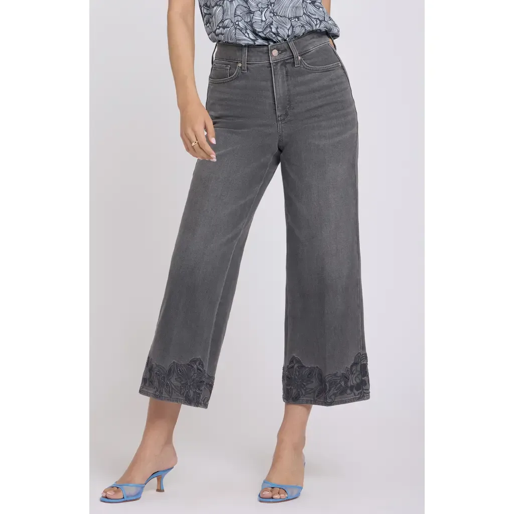 Teresa Floral Hem High Waist Ankle Wide Leg Jeans by NYDJ