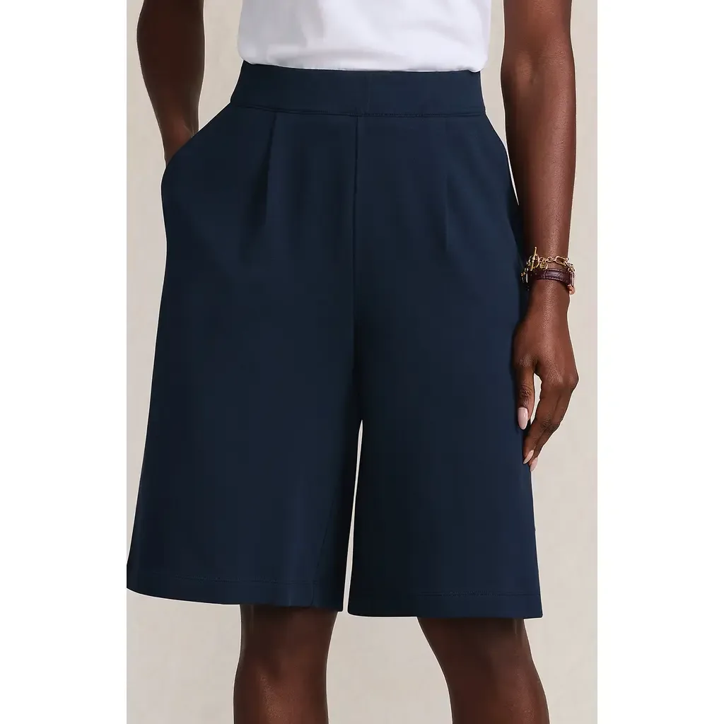 Knit High Rise Pleated 12" Bermuda Shorts by Lands' End