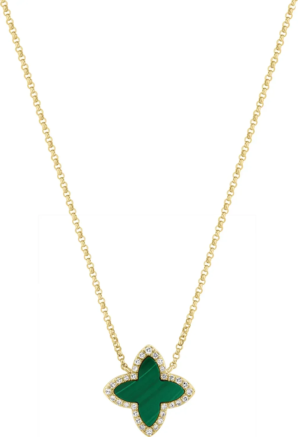 Yellow Gold Diamond Malachite Clover Necklace