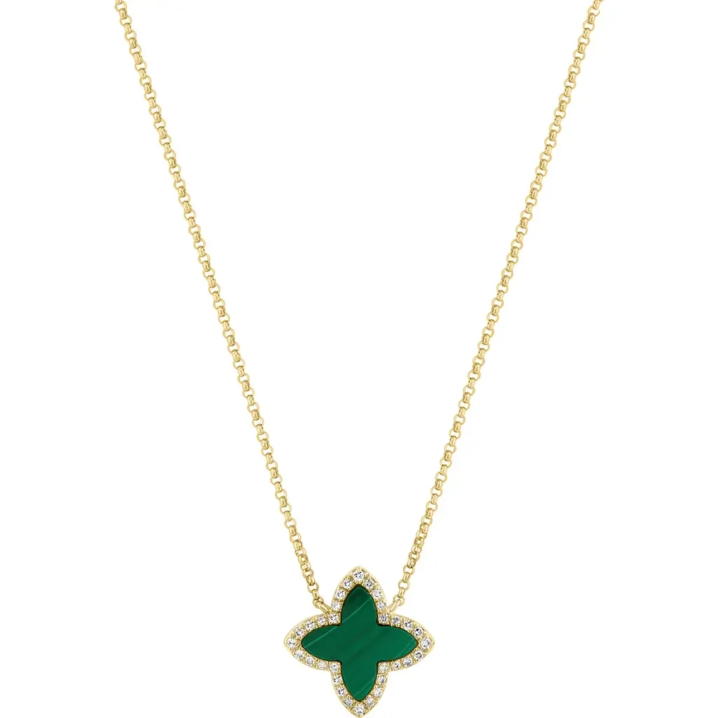 Yellow Gold Diamond Malachite Clover Necklace by EFFY
