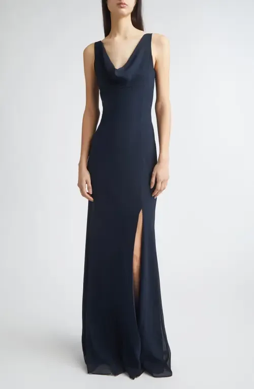 Plunging Cowl Georgette Gown