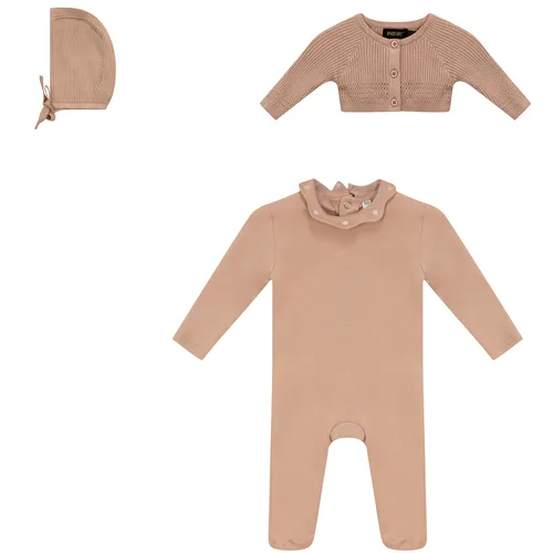 3 Piece Romper, Cardigan and Hat Set by Space Grey