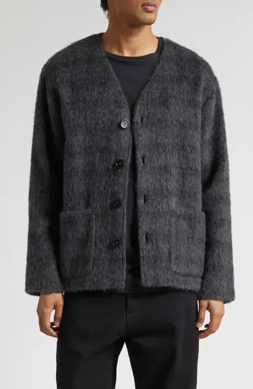 Fuzzy Check Wool & Alpaca Blend Cardigan by OUR LEGACY