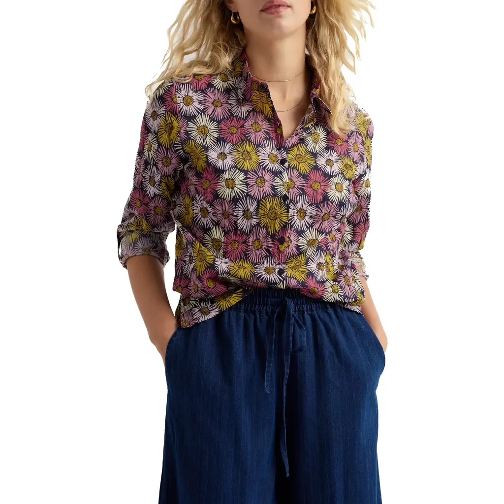 Larissa Crinkled Floral Organic Cotton Button-Up Shirt by Seasalt Cornwall
