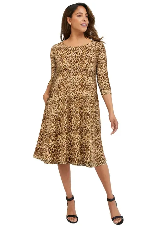 Stretch Knit Three Quarter Sleeve T Shirt Dress