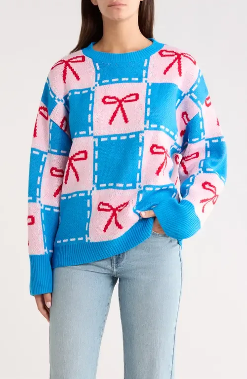 Belora Check Bow Oversize Sweater by SUGARLIPS