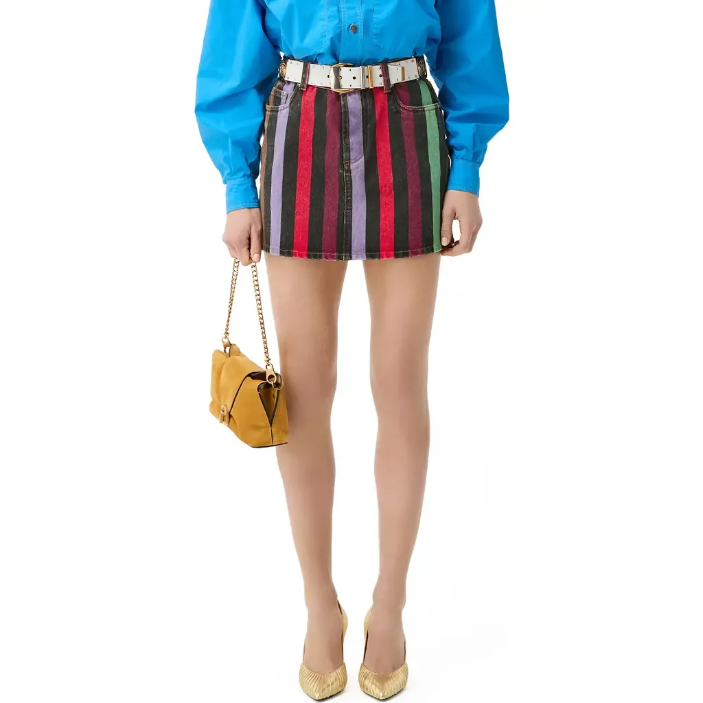 Stripe Denim Miniskirt by Versace