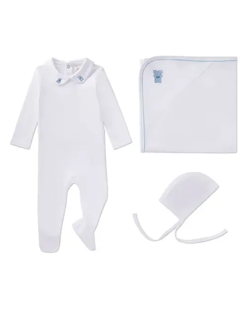 3 Piece Cotton Footie Set with Peter Pan Collar and Embroidered Hearts by MiniMoi