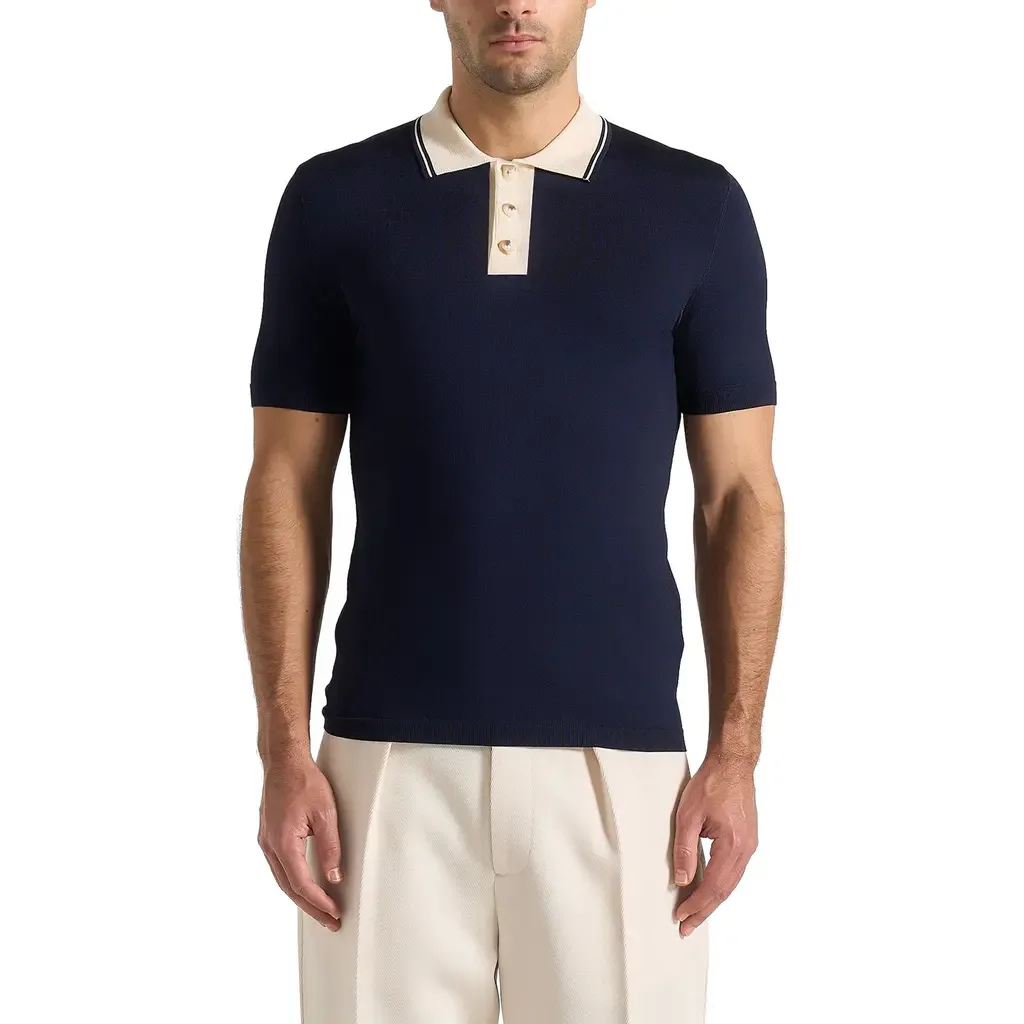 Roux Contrast Detail Luxe Knit Polo Shirt by Manière De Voir