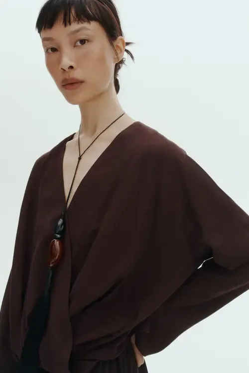 Linen-Blend Wrap Blouse by H&M