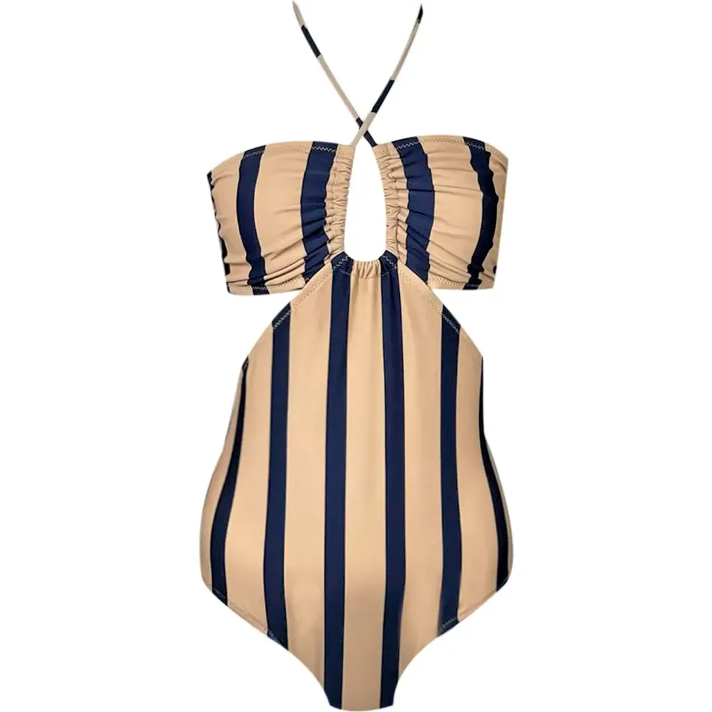 Striped Halter Neck One-Piece Swimsuit by NESSI BYRD
