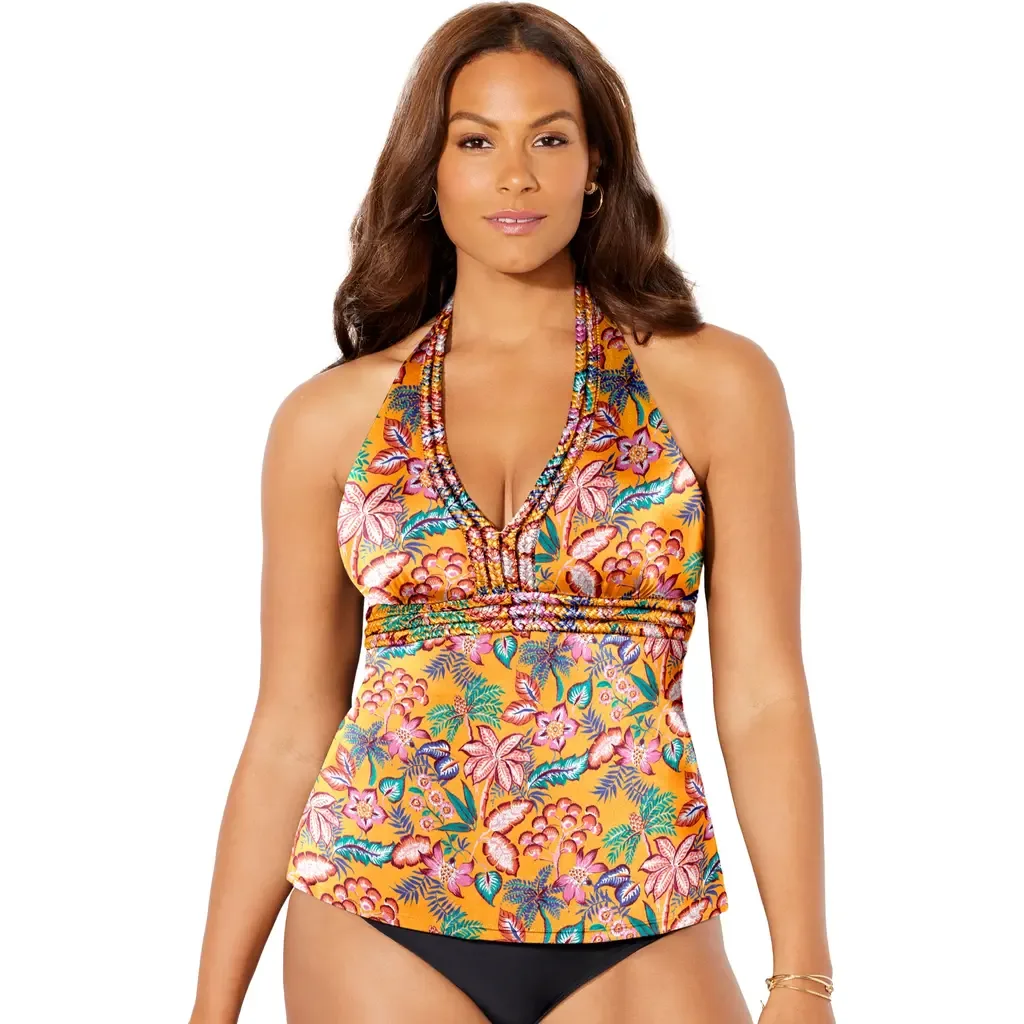 Braid Trim Halter Tankini Top by Swimsuits for All