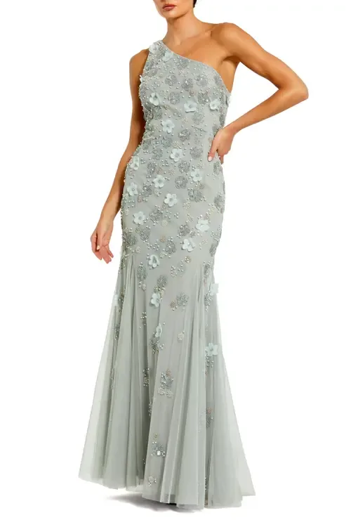 Embellished One Shoulder Strappy Trumpet Gown by Mac Duggal