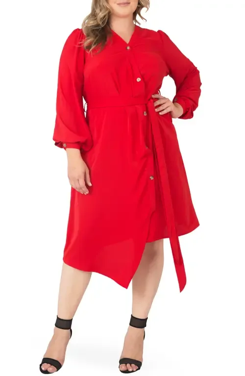Asymmetrical Long Sleeve Shirtdress