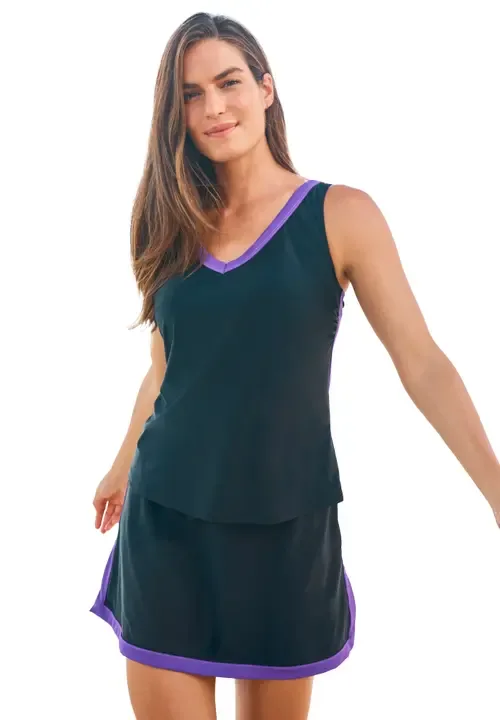 Chlorine Resistant a Line Two Piece Skirtini Set by Swim 365