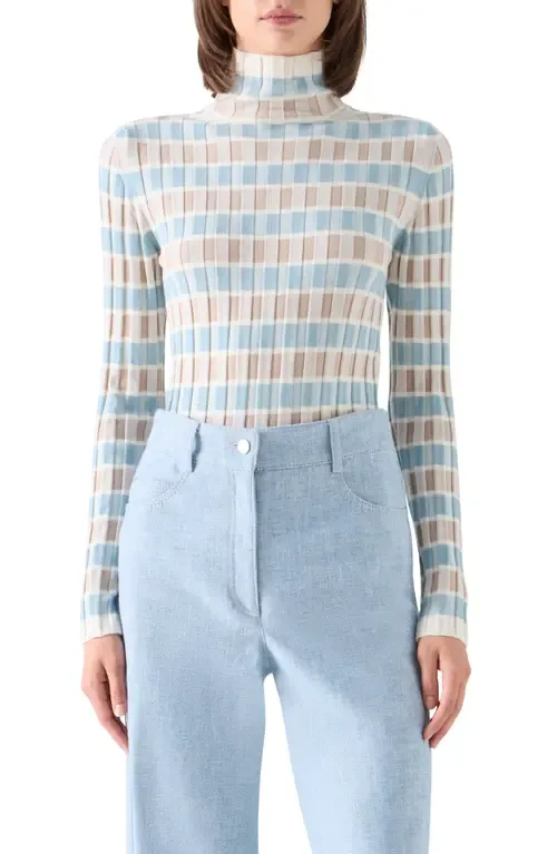 Intarsia Check Wool Turtleneck Sweater