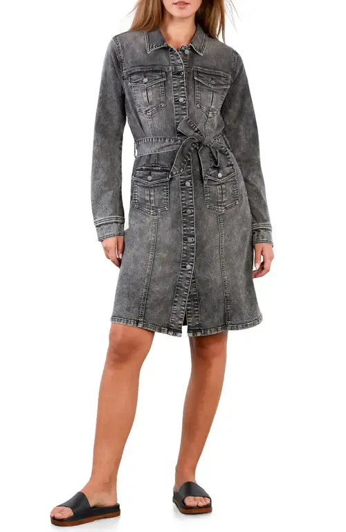 Eleanor Belted Denim Shirtdress by Wash Lab Denim