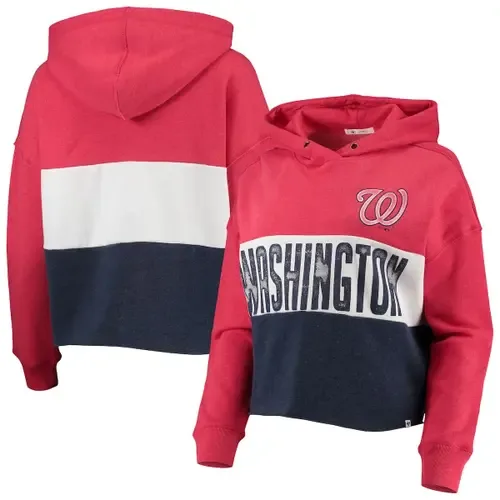 '47 Heathered Red/Heathered Navy Washington Nationals Lizzy Cropped Pullover Hoodie by '47