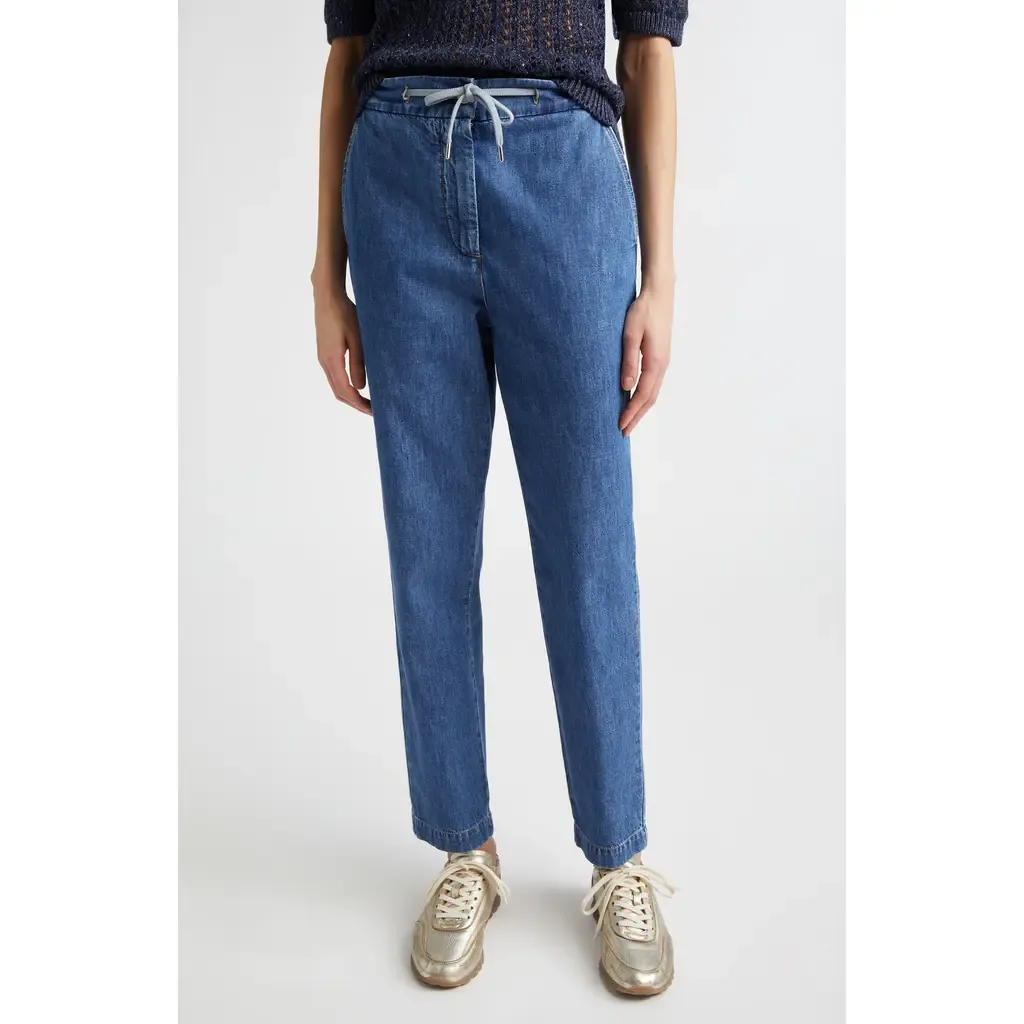 Drawstring Waist Ankle Jeans by Eleventy