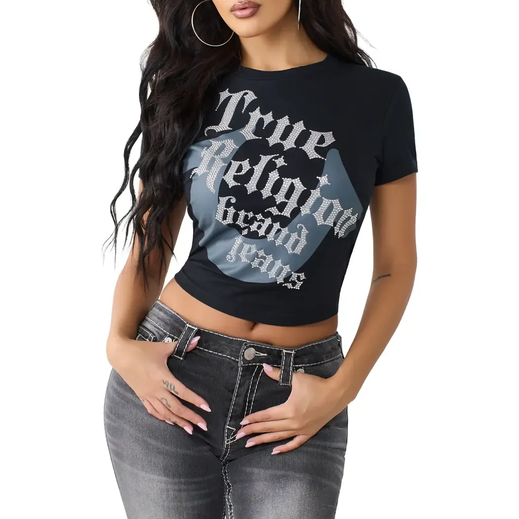 Rhinestone Graphic Stretch Cotton Baby Tee by True Religion