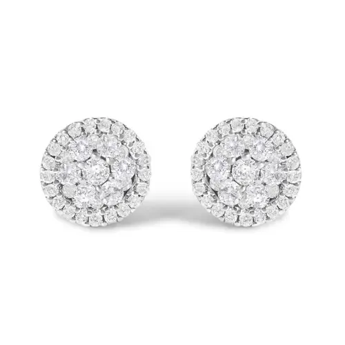 Certified 14K Gold 1.0 Cttw Diamond Cluster Button Stud Earrings