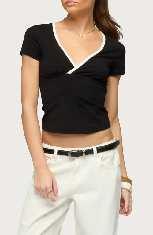 Yulenna Contrast Trim V-Neck Top by EDIKTED