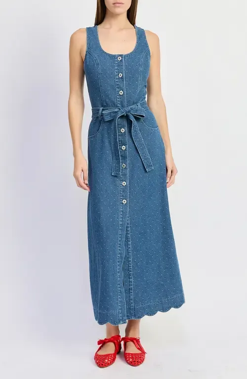 Heidi Polka Dot Denim Midi Dress by En Saison