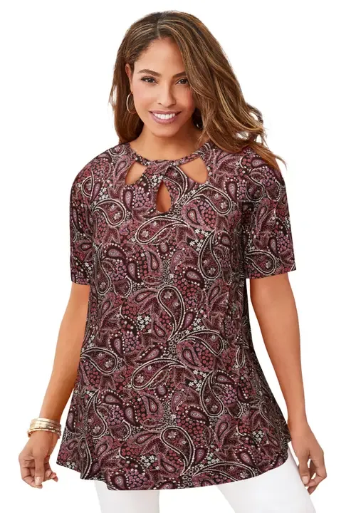 Stretch Knit Cutout Swing Tunic by Jessica London