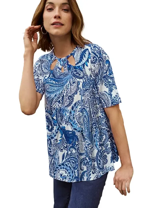Stretch Knit Cutout Swing Tunic